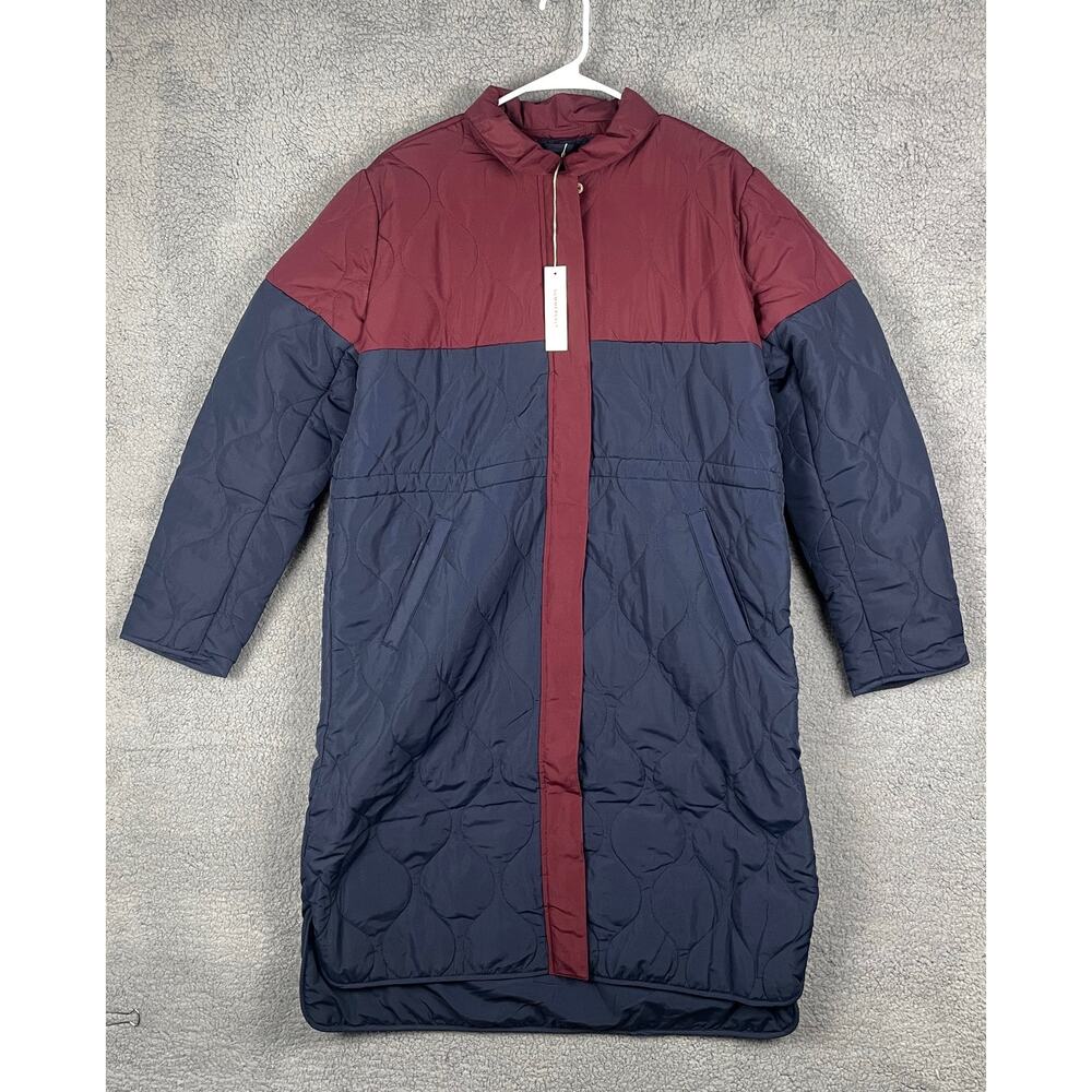 Summersalt Women's Large Blue Red Polyester The Long Colorblock Eco Quilted Coat